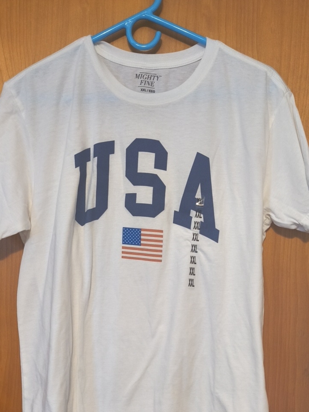 Mighty Fine White Tee with Navy USA Graphic and Flag